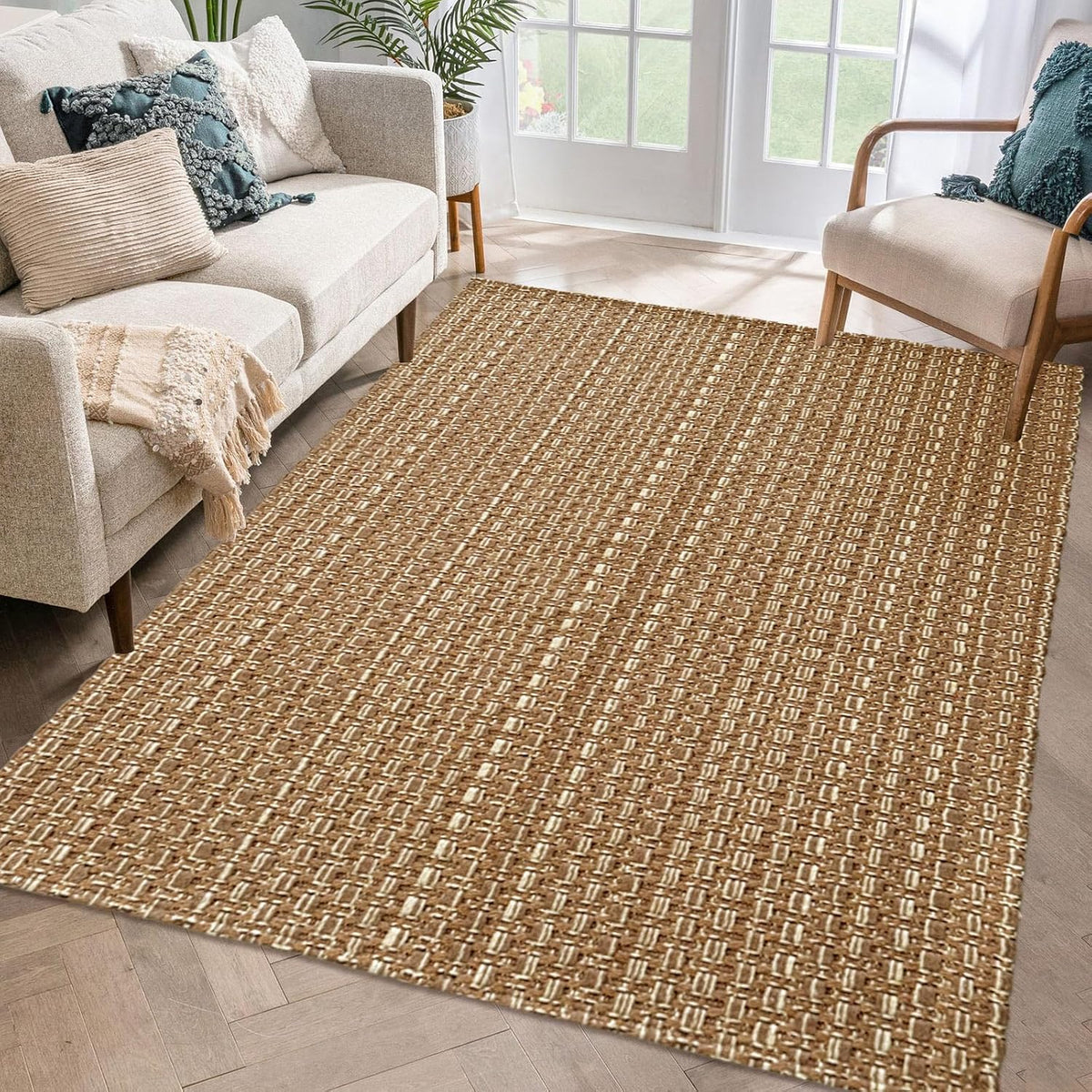 Tan Brown 3x5 ft Braided Faux Jute Area Rug