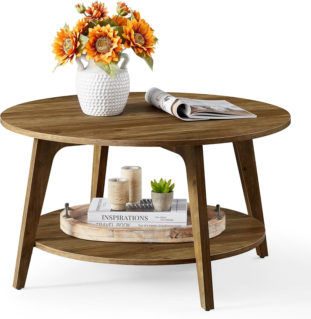2‑Tier Round Coffee Table Tapered Legs
