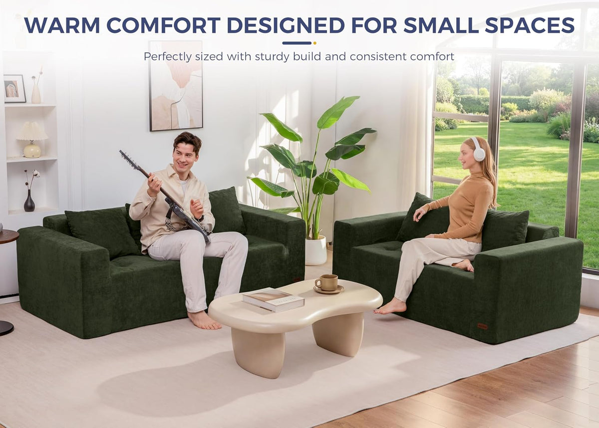 Dark Green Modular Cloud Loveseat Sofa