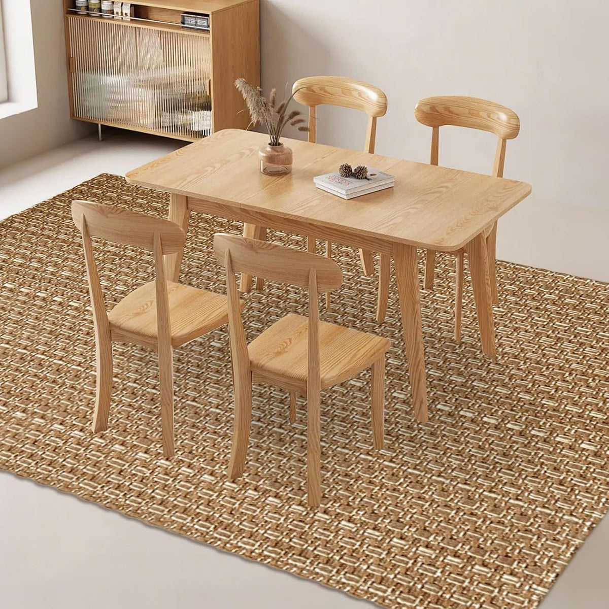 Tan Brown Faux Jute 5x7 ft Braided Area Rug
