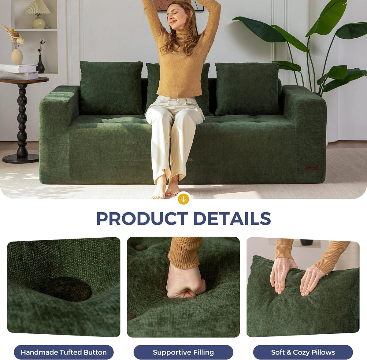 Dark Green Modular Cloud Loveseat Sofa