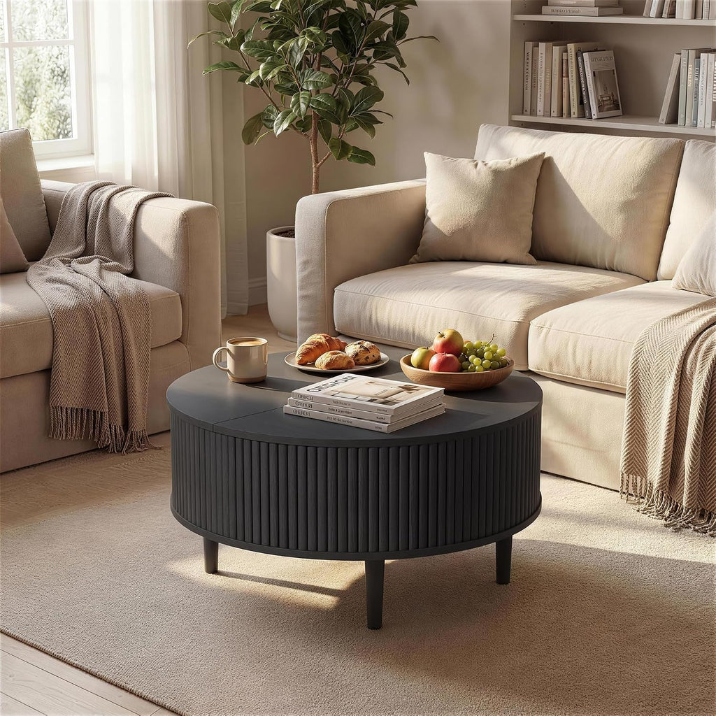 31.5" Black Lifting‑Top Round Coffee Table