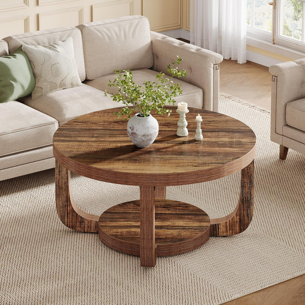 Dark Brown 2‑Tier Round Coffee Table