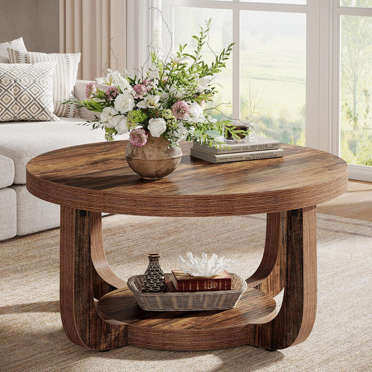 Dark Brown 2‑Tier Round Coffee Table