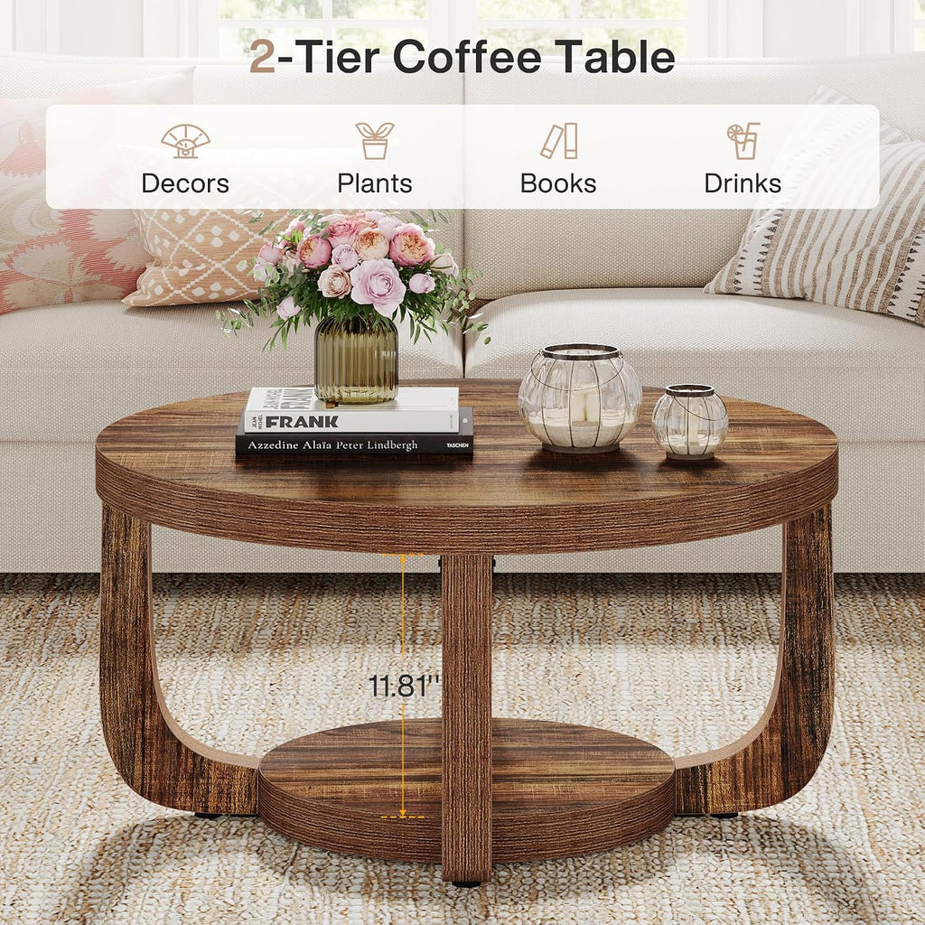 Dark Brown 2‑Tier Round Coffee Table