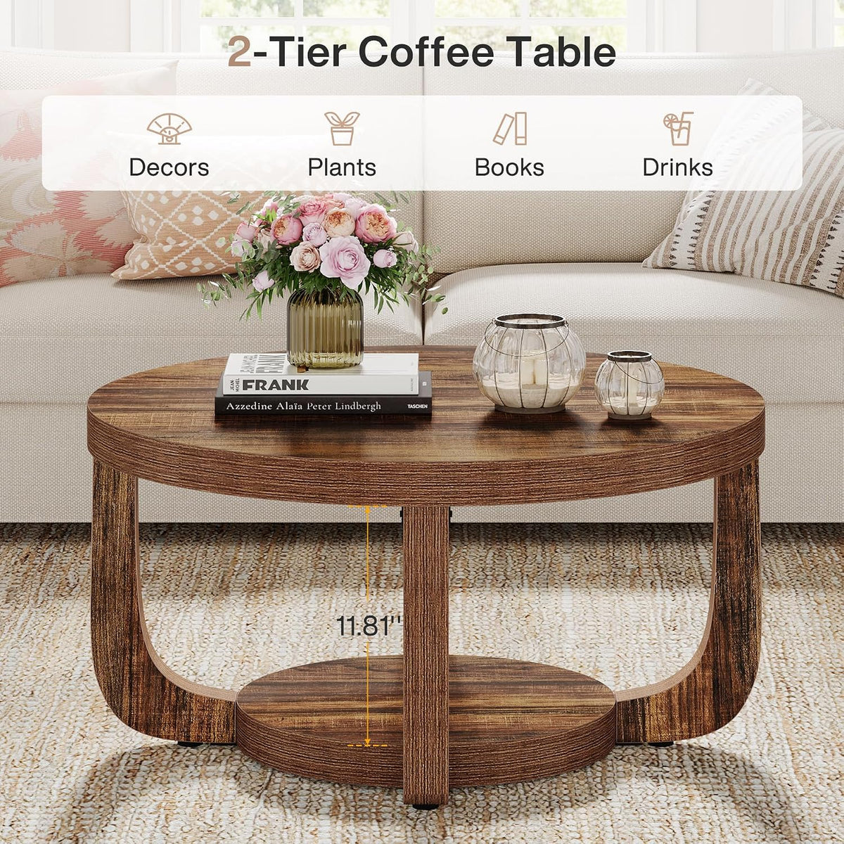 Dark Brown 2‑Tier Round Coffee Table