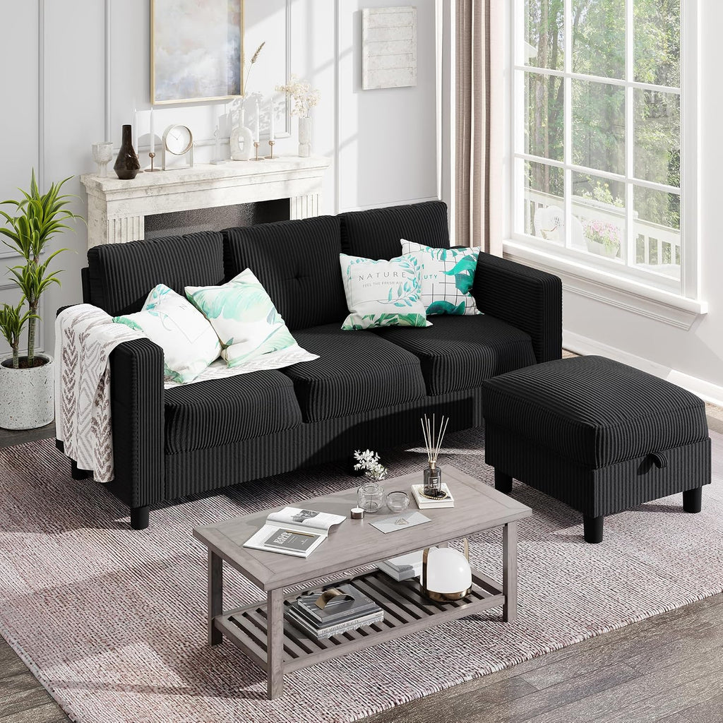 Carbon Black L‑Shaped Sectional Sofa