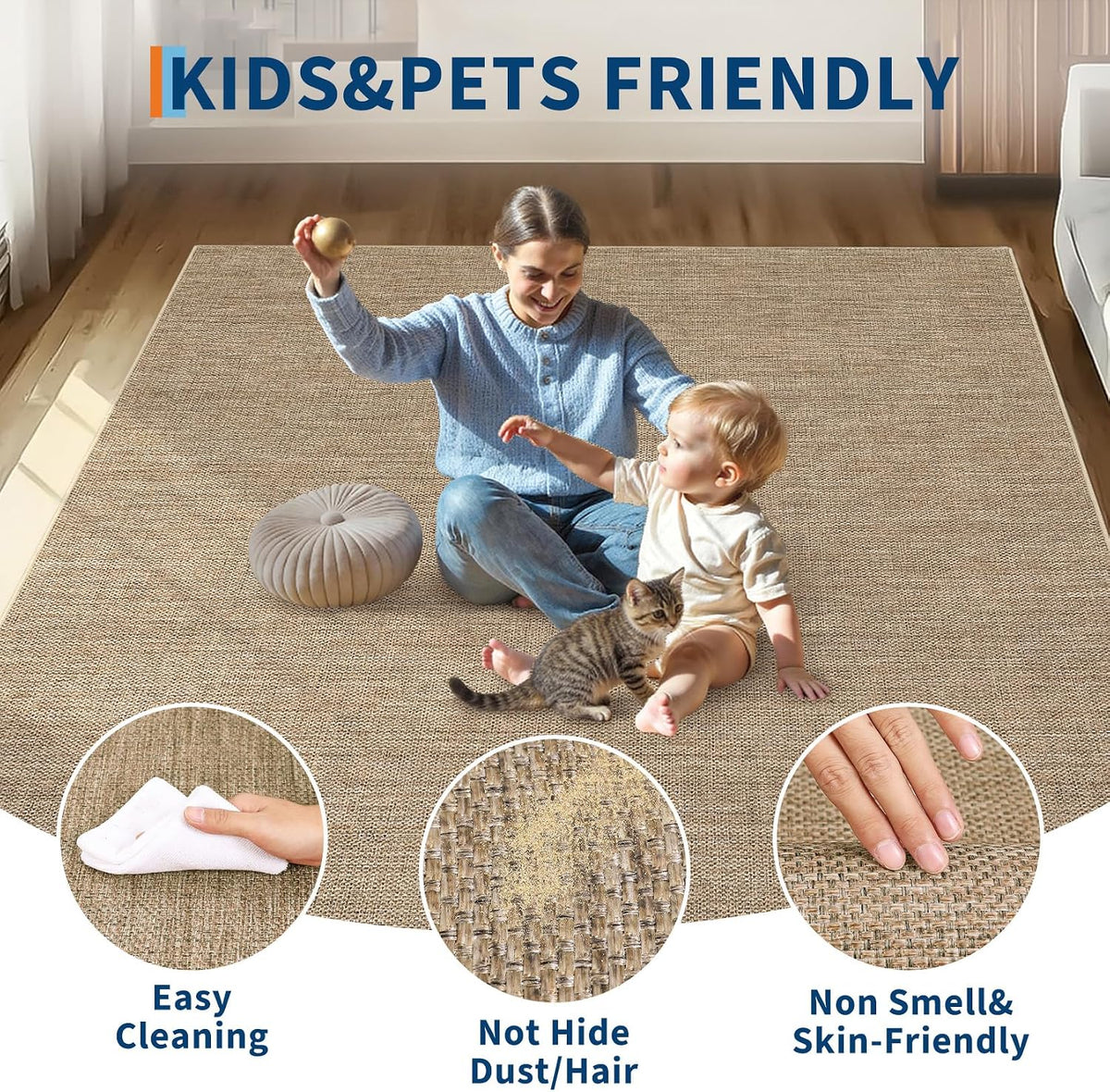 8x10 Washable Non‑Slip Jute Area Rug