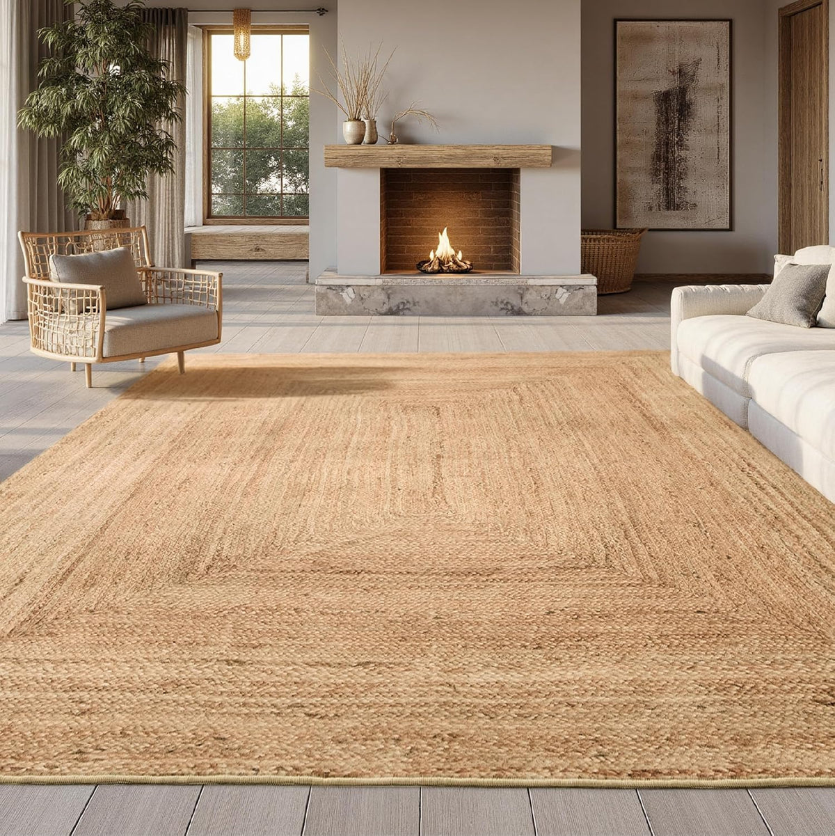6x9 Machine Washable Faux Jute‑Look Rug