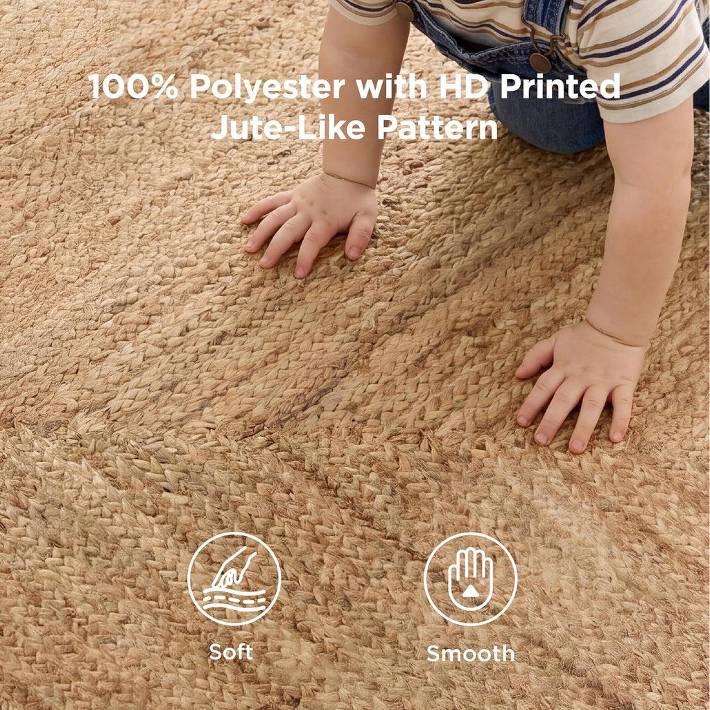 6x9 Machine Washable Faux Jute‑Look Rug