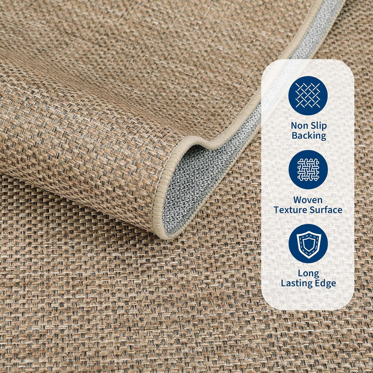 8x10 Washable Non‑Slip Jute Area Rug