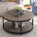 36" Light Walnut 2‑Tier Round Coffee Table