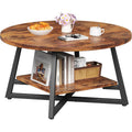 Rustic Brown Small Storage Round Coffee Table